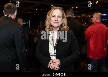 Albany, Stati Uniti. 01st Jan, 2023. Il procuratore del Queens District, Melinda Katz, partecipa alla cerimonia di inaugurazione dei funzionari statali di New York all'Empire state Plaza Convention Center di Albany il 1 gennaio 2023. Il governatore Kathy Hochul è stato giurato come primo governatore femminile dello stato di New York per un mandato completo. (Foto di Lev Radin/Sipa USA) Credit: Sipa USA/Alamy Live News Foto Stock