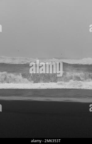 Oceano ruvido con foto di paesaggio bianco e nero con onde schiumose Foto Stock