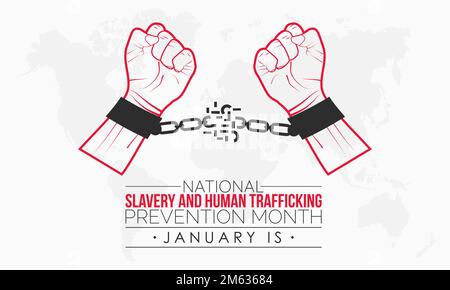 Il concetto di modello di banner vettoriale del mese nazionale della schiavitù e della prevenzione della tratta di esseri umani osservato ogni gennaio Illustrazione Vettoriale