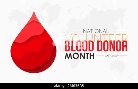 Vector banner modello di progettazione concetto di National Volunteer Blood Donor Month osservato ogni gennaio Illustrazione Vettoriale