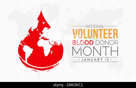 Vector banner modello di progettazione concetto di National Volunteer Blood Donor Month osservato ogni gennaio Illustrazione Vettoriale