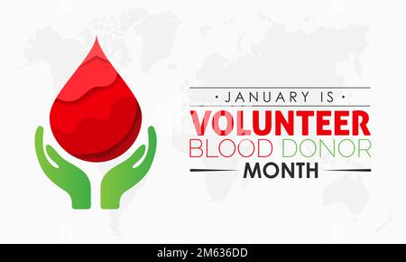 Vector banner modello di progettazione concetto di National Volunteer Blood Donor Month osservato ogni gennaio Illustrazione Vettoriale