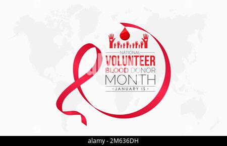 Vector banner modello di progettazione concetto di National Volunteer Blood Donor Month osservato ogni gennaio Illustrazione Vettoriale