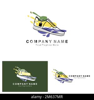 Sneakers Shoe Logo Design, illustrazione vettoriale di calzature per giovani di tendenza, semplice concetto funky Illustrazione Vettoriale