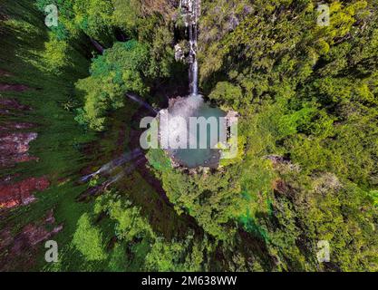 Cascade de Balfour. La cascata presso i Giardini di Ebene Balfour. Si tratta di una parte della capitale Port Louis nell'isola di Mauritius. Foto Stock