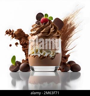 Mousse al cioccolato succulente con panna montata Foto Stock