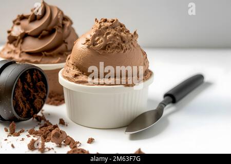 Mousse al cioccolato succulente con panna montata Foto Stock