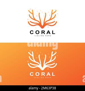 Coral Logo, Sea Plants Place Animali marini, Ocean Vector, icone alghe Illustrazione Vettoriale