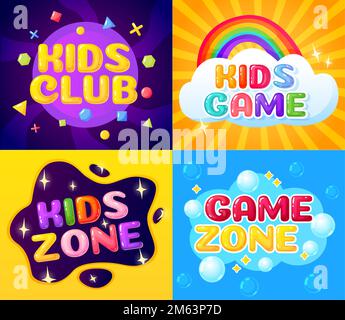 Sfondi zona bambini, set banner zona gioco. Area di gioco vettoriale e area per l'illustrazione del gioco per bambini Illustrazione Vettoriale
