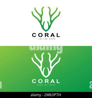 Coral Logo, Sea Plants Place Animali marini, Ocean Vector, icone alghe Illustrazione Vettoriale