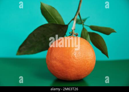 Mandarino fresco arance frutta o tangerini con foglie isolate su sfondo colorato Foto Stock