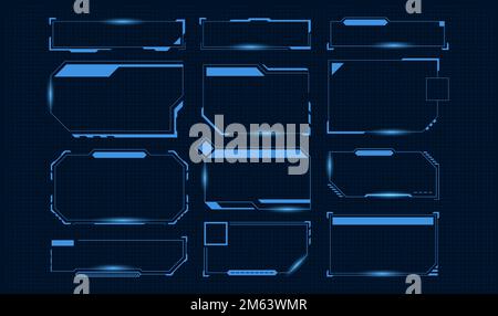 HUD frames neon, futura interfaccia di raccolta di tecnologia digitale di frame, futuro hud futuristico, raccolta di interfacce virtuali, illustrazione vettoriale Illustrazione Vettoriale