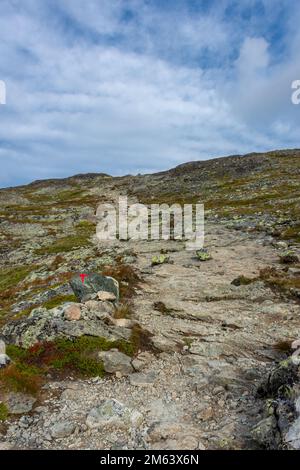 Il sentiero escursionistico sul Besseggen Ridge nel Parco Nazionale di Jotunheimen Foto Stock