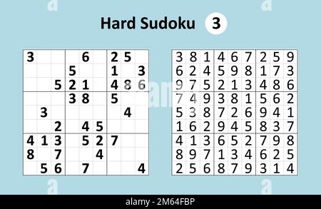 Sudoku gioco con risposte. Complessità difficile. Vettore semplice Illustrazione Vettoriale