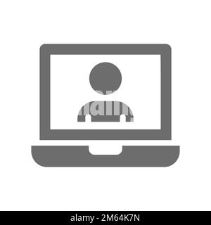 Icona vettore persona e laptop. Uomo e computer, utente, conversazione mediale o online. Illustrazione Vettoriale