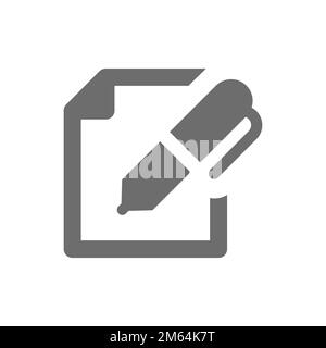 Pagina del documento e icona del vettore nero della penna. Modifica, simbolo dell'organizer pieno. Illustrazione Vettoriale