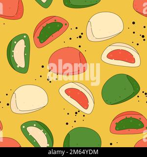 Street food coreano senza cuciture modello. duns jjinppang al vapore con diversi ripieni. Spuntini asiatici tradizionali. Carino doodle sfondo. Illustrazione vettoriale Illustrazione Vettoriale