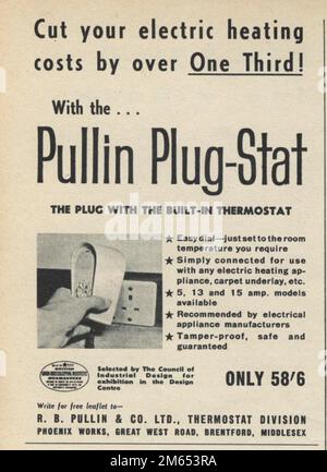 Annuncio di Homemaker Magazine per il termostato Pullin Plug-Stat degli anni '60. Il casalingo è un giornale di DIY con le idee di miglioramento domestico e consiglio di disegno. Foto Stock