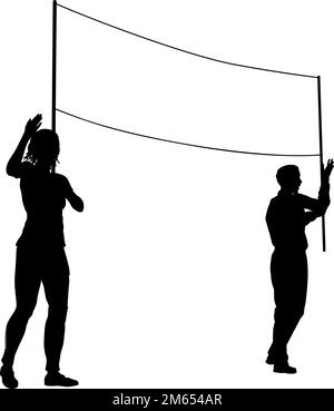 Banner Silhouette manifestanti al Rally Strike di marzo Illustrazione Vettoriale