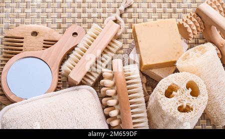 grande set di prodotti per la sauna Foto Stock