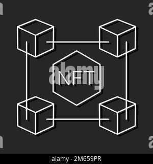 Token non fungibile NFT. Bianco e nero. Catena del blocco. EPS 10 Illustrazione Vettoriale
