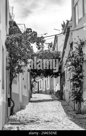 Sui vicoli stretti di Ferragudo, Algarve, Portogallo, Europa Foto Stock