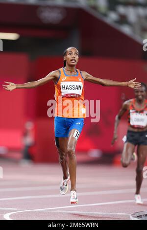 SIFAN Hassan (NED) Olympic Champurn vince i 5000 metri femminili ai Giochi Olimpici estivi 2020 (2021) di Tokyo, Giappone Foto Stock
