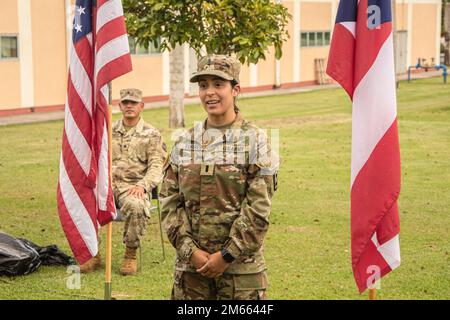 A Fort Buchanan, 5 aprile 2022. Gli Stati Uniti L'esercito e la Guardia Nazionale dell'esercito di Porto Rico riconobbero le qualità e il potenziale di Torres e la promosse a 1st tenente. Foto Stock