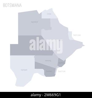 Botswana carta politica delle divisioni amministrative - distretti rurali e urbani. Mappa vettoriale dei grigi con etichette. Illustrazione Vettoriale