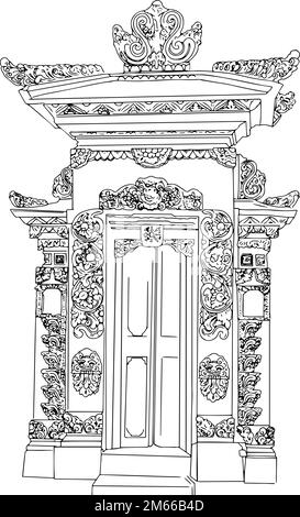 porta balinese decorata in bianco e nero Illustrazione Vettoriale