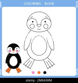 Semplice gioco educativo per i bambini. Pinguino carino per libro da colorare Foto Stock