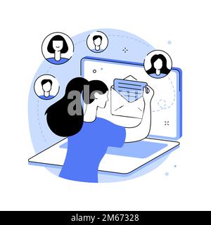 Illustrazione vettoriale del concetto astratto di email marketing. Servizio newsletter via e-mail, messaggio personalizzato, connessione con un cliente, strumento di invio automatico, Illustrazione Vettoriale