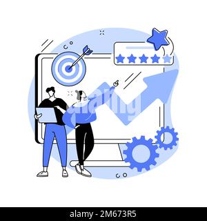 Illustrazione vettoriale del concetto astratto di gestione della reputazione. Servizio di marketing digitale, navigazione nelle pagine web, pubbliche relazioni, strategia di comunicazione, s Illustrazione Vettoriale