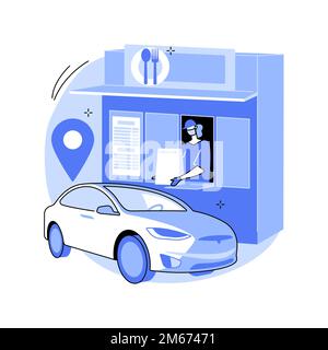 Illustrazione vettoriale del concetto astratto del ristorante drive-in. Bar drive-through, servizi drive-in sicuri contro i virus, strutture sociali isolate, foto senza contatto Illustrazione Vettoriale