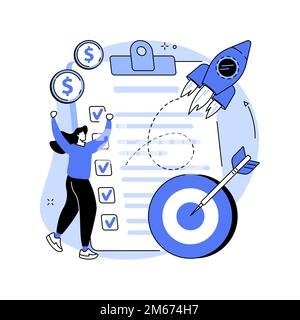 Illustrazione vettoriale del concetto astratto di chiusura del progetto. Processo di chiusura del progetto, accettazione dei risultati finali, approvazione finale degli stakeholder, rispettare il budget e. Illustrazione Vettoriale