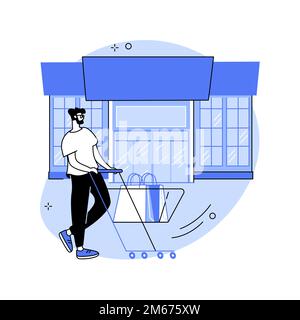 Illustrazione vettoriale del concetto astratto di Big Box Store. Superstore, grande discount box, grande area store, centro commerciale, parco al dettaglio, merchandis generale Illustrazione Vettoriale