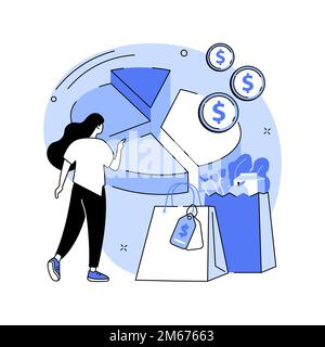 Illustrazione vettoriale del concetto astratto di spesa per consumi. Spesa dei consumatori, budget per la famiglia, centro commerciale, carta di credito, negozio al dettaglio, shopaholi Illustrazione Vettoriale