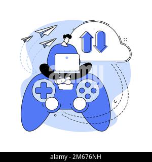 Illustrazione vettoriale del concetto astratto di gioco su cloud. Gaming on demand, streaming di video e file, tecnologia cloud, giochi per vari dispositivi, piattaforma online Illustrazione Vettoriale