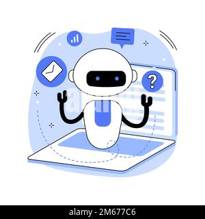 Illustrazione vettoriale del concetto astratto di intelligenza artificiale di chatbot. Intelligenza artificiale, servizio chatbot, supporto interattivo, apprendimento automatico, Illustrazione Vettoriale