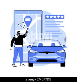 Illustrazione vettoriale del concetto astratto del servizio di condivisione. Servizio di noleggio, noleggio a breve termine, applicazione di carsharing, applicazione di corsa, noleggio di un collega auto Illustrazione Vettoriale