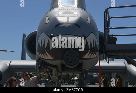 Un A-10 Thunderbolt II sarà esposto al Titans of Flight Air Expo, Joint base Charleston, South Carolina, 10 aprile 2022. Il salone aereo presenta oltre 50 dimostrazioni aeree e mostre statiche di velivoli. Foto Stock