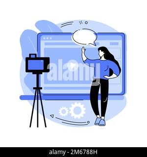 Illustrazione vettoriale del concetto astratto di vlog. Video blog, sito web vlog popolarità e monetizzazione, attirare seguaci e sottoscrizione, contenuti virali, così Illustrazione Vettoriale