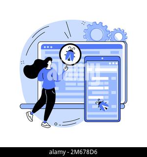 Illustrazione vettoriale del concetto astratto di test multipiattaforma. Ricerca di bug multipiattaforma, identificazione dei problemi, test software multipiattaforma, fram Illustrazione Vettoriale