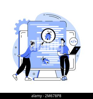 Illustrazione vettoriale del concetto astratto di test del software. Test delle applicazioni software IT, controllo della qualità, team di controllo della qualità, risoluzione dei bug, automazione e manuale, Illustrazione Vettoriale