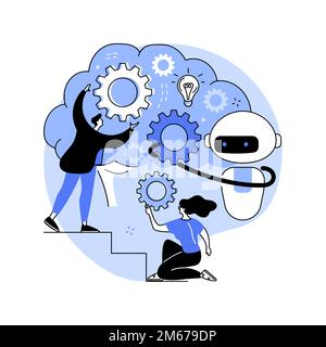 Illustrazione vettoriale del concetto astratto di intelligenza aumentata. Aumento dell'intelligenza, miglioramento dell'intelletto umano, supporto mentale all'intelligenza artificiale, prestazioni cognitive Illustrazione Vettoriale