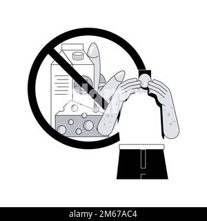 Illustrazione vettoriale del concetto astratto di allergia alimentare. Intolleranza agli ingredienti alimentari, trattamento allergico, identificazione degli allergeni, fattore di rischio, pro eruzione cutanea Illustrazione Vettoriale