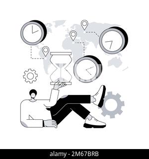 Illustrazione vettoriale del concetto astratto dei fusi orari. Time standard, coordinamento internazionale delle attività, gestione delle riunioni, convertitore utc, gmt, World clo Illustrazione Vettoriale