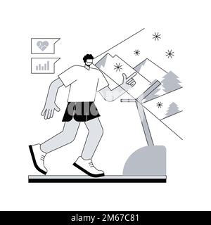 VR fitness gym concetto astratto illustrazione vettoriale. Sistema di allenamento per la realtà virtuale, nuova tecnologia per il fitness, goditi il tuo allenamento, un nuovo modo di mantenersi in forma, Illustrazione Vettoriale