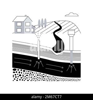 Illustrazione vettoriale del concetto astratto di idrogeologia. Movimento delle acque sotterranee, ingegneria idrogeologica, idrogeologia fisica, terra, geoscienze applicate Illustrazione Vettoriale