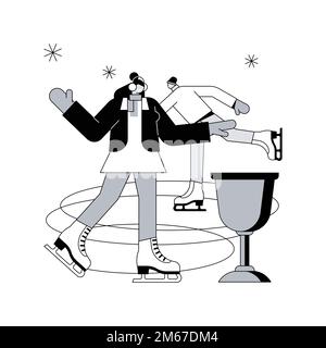 Illustrazione vettoriale del concetto astratto di pattinaggio. Sport invernali, pista di pattinaggio all'aperto, divertimento per tutta la famiglia, lezioni di pattinaggio a figure, stile di vita attivo, concorso winne Illustrazione Vettoriale